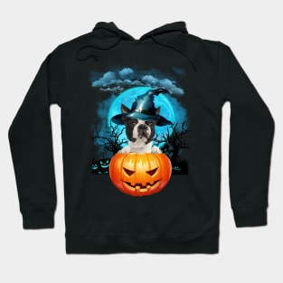 Boston Terrier Witch Hat Pumpkin And Blue Moon Halloween Hoodie